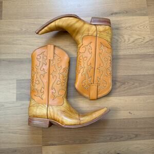 Men's LT Made in Mexico Orange Yellow Leather Cockroach Killer Cowboy Boots Sz 8